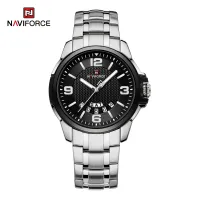NAVIFORCE 9215 Men Wristwatch Top Brand Luxury Waterproof Watch Original Stainless Steel Sport Military Quartz Male Clock - Silver Black